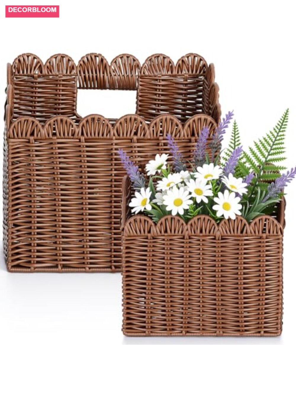 Handwoven PE Rattan Hanging Baskets Set of 2 Wall Decor Storage Organizer